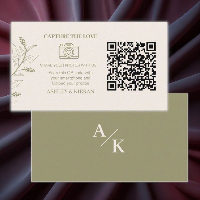 Elegant Floral Green Wedding Photos QR code  , Enclosure Card (Creator Uploaded)