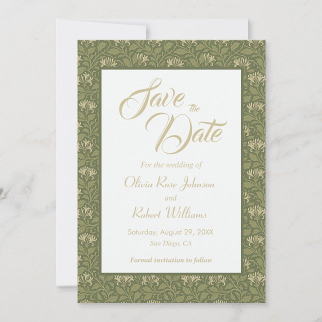 Elegant Floral Green Wedding Save the Date (Front)
