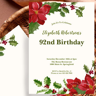 Elegant Floral Greenery 92nd Birthday Invitation