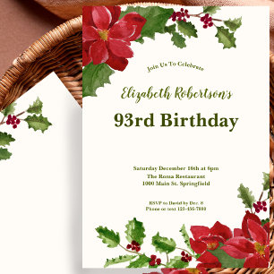 Elegant Floral Greenery 93rd Birthday Invitation