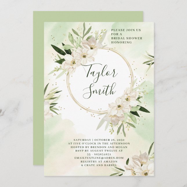  Elegant Floral Greenery Bridal Shower Invitation (Front/Back)