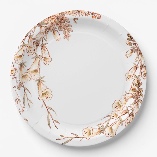 Elegant Floral Greenery Bridal Shower Wedding Paper Plate (Front)