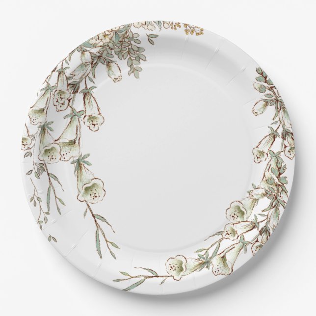 Elegant Floral Greenery Bridal Shower Wedding Paper Plate (Front)