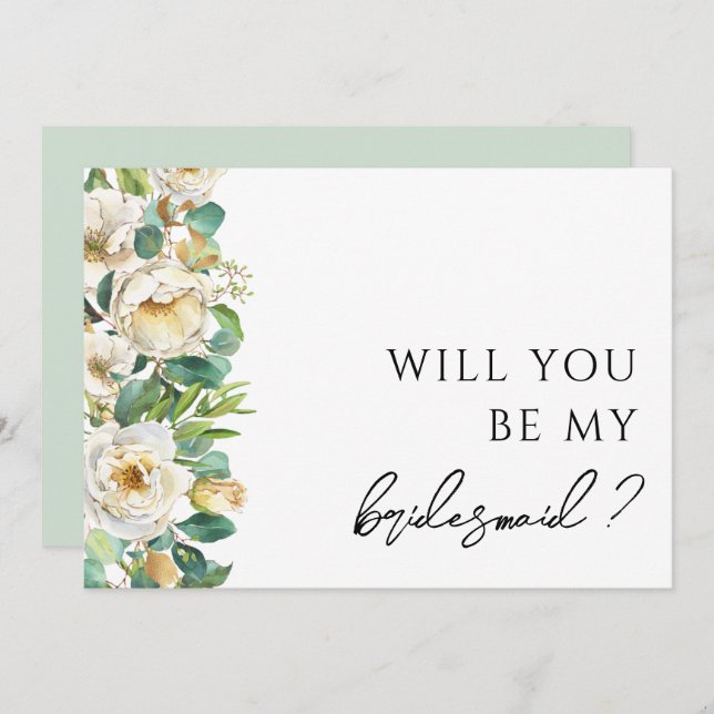Elegant Floral Greenery Bridesmaid Proposal Card (Front/Back)