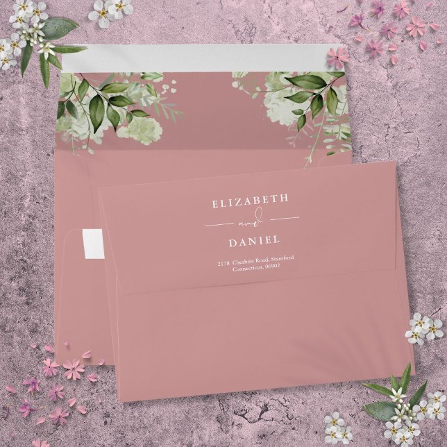 Elegant Floral Greenery Dusty Rose Return Address Envelope (Elegant Floral Greenery Dusty Rose Return Address Envelope)