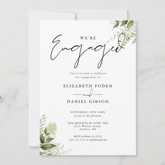 Elegant Floral Greenery Engagement Party Invitation (Front)