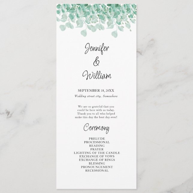 Elegant Floral Greenery Eucalyptus Wedding Program (Front)