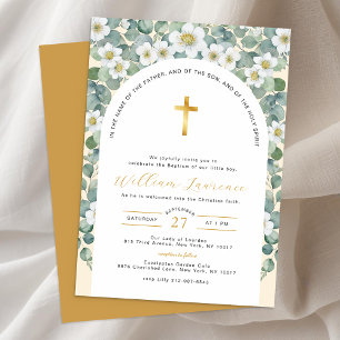 Elegant Floral Greenery Foliage Religious Baptism  Invitation