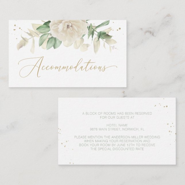Elegant Floral Greenery Wedding Accommodations Enclosure Card (Front/Back)