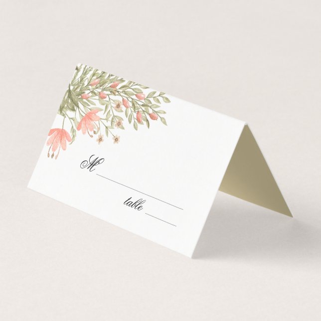 Elegant Floral Greenery Wedding Table Place Card (Front)