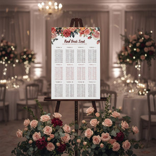 Elegant Floral & Grey Striped Wedding Guest Seatin Acrylic Sign