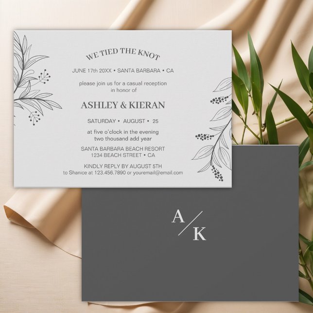 Elegant Floral Grey We Tied the Knot Reception Invitation (Creator Uploaded)