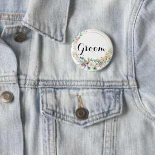 Elegant Floral Groom Button – Custom Text