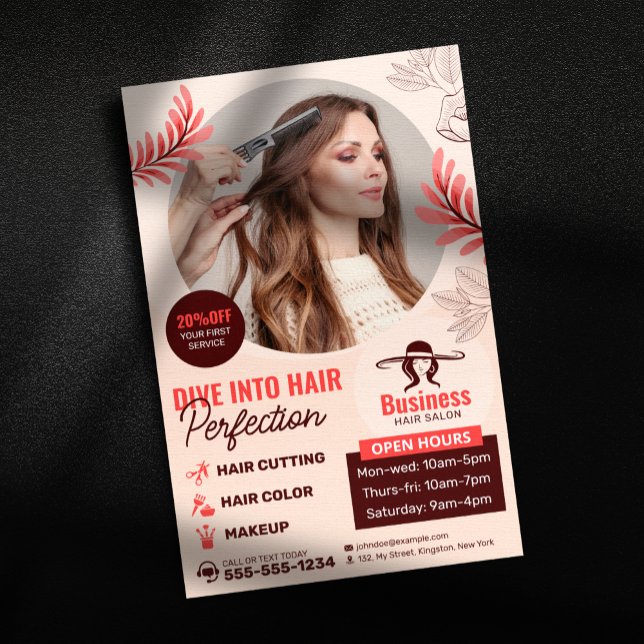 Elegant Floral Hair Salon Hair Stylist Makeup Art Flyer (Creator Uploaded)