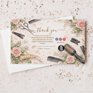 Elegant Floral Hair Studio Business Thank You Card