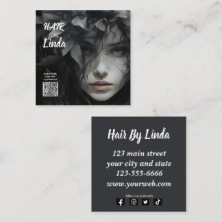 Elegant Floral Hairstylist QR code business cards