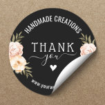 Elegant Floral Handmade Business Thank You Classic Round Sticker<br><div class="desc">Elegant Floral Handmade Business Thank You Stickers.</div>