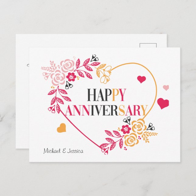 Elegant Floral Happy Anniversary Card (Front/Back)