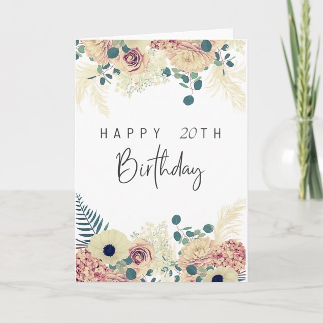 Elegant Floral Happy Birthday Card – Customisable  (Front)