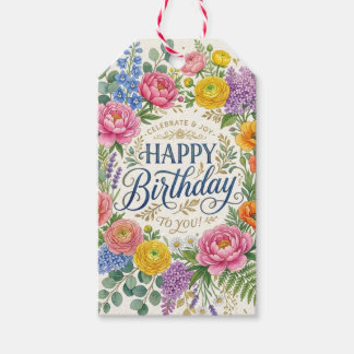 Elegant Floral Happy Birthday Gift Tag