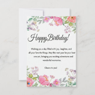 Elegant Floral Happy Birthday Greeting Card