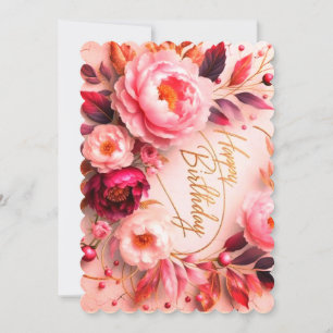 Elegant Floral Happy Birthday Greeting Card Pink