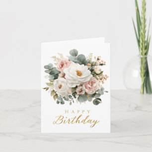 Elegant Floral "Happy Birthday" Note Card