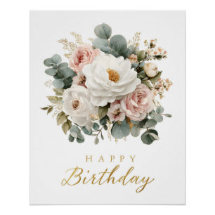 Elegant Floral "Happy Birthday" Poster