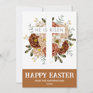 Elegant Floral Happy Easter Cross Christian Holiday Card