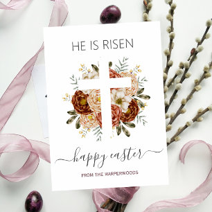 Elegant Floral Happy Easter Cross Christian Holiday Card