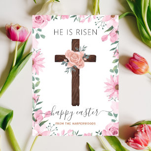 Elegant Floral Happy Easter Cross Christian Holiday Card