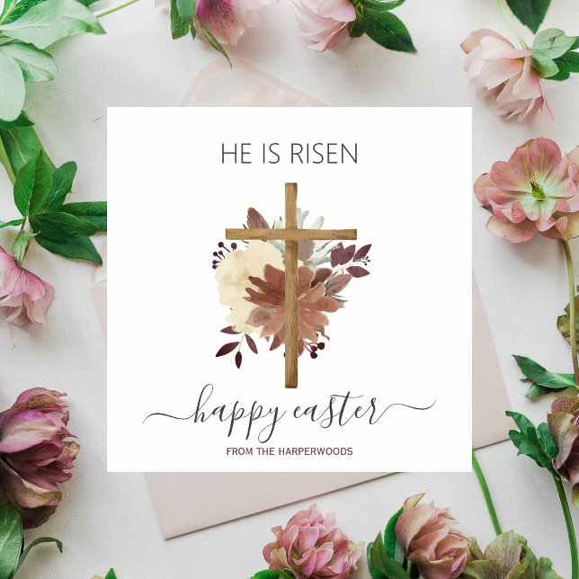Elegant Floral Happy Easter Cross Christian Holiday Card (Creator Uploaded)