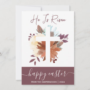 Elegant Floral Happy Easter Cross Christian Holiday Card