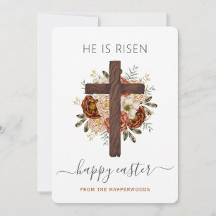 Elegant Floral Happy Easter Cross Christian Holiday Card