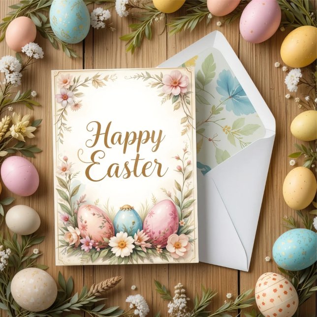 Elegant Floral Happy Easter Greeting  Card (Creator Uploaded)