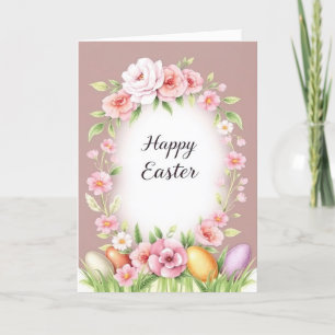 Elegant Floral Happy Easter Pastel Spring  Holiday Card