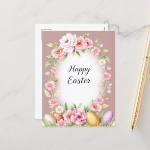Elegant Floral Happy Easter Pastel Spring Holiday Postcard