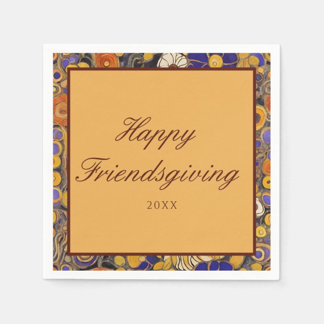 Elegant Floral Happy Friendsgiving Napkin (Front)