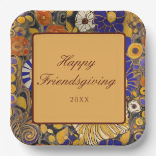 Elegant Floral Happy Friendsgiving Paper Plate