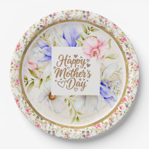 Elegant Floral Happy Mother’s Day Party Paper Plate