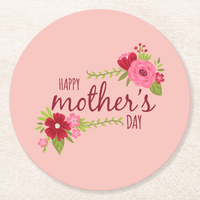 Elegant Floral Happy Mother's Day | Coaster (Front)