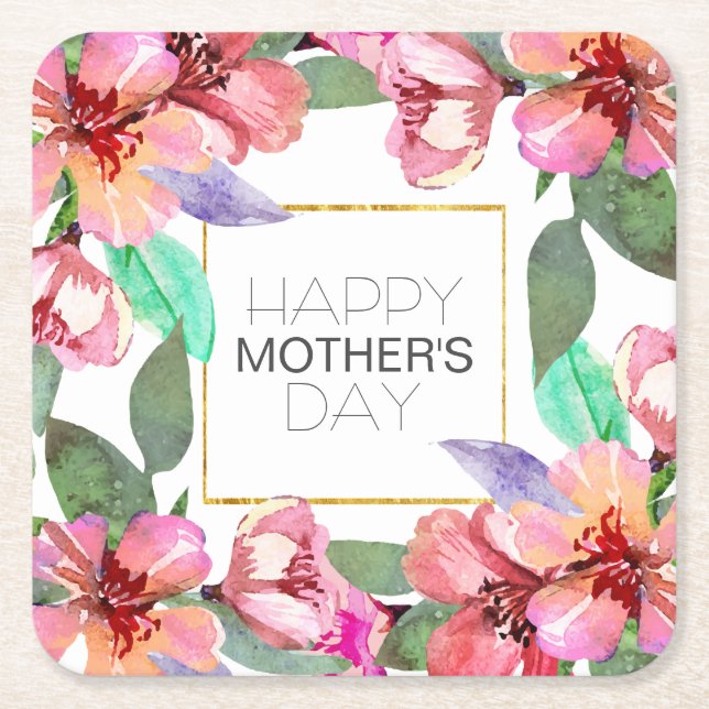 Elegant Floral Happy Mother's Day | Coaster (Front)