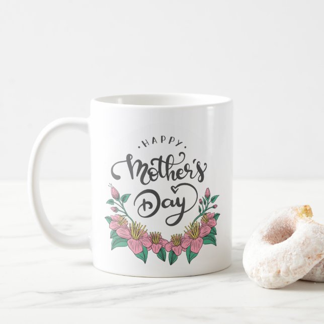 Elegant Floral Happy Mother's Day | Coffee Mug (With Donut)
