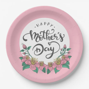 Elegant Floral Happy Mother's Day Paper Plate