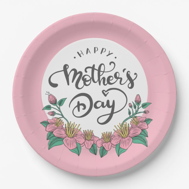 Elegant Floral Happy Mother's Day | Paper Plate (Front)