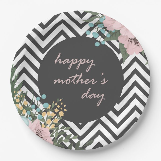 Elegant Floral Happy Mother's Day | Paper Plate (Front)