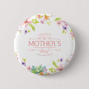 Elegant Floral Happy Mother's Day Pin Button