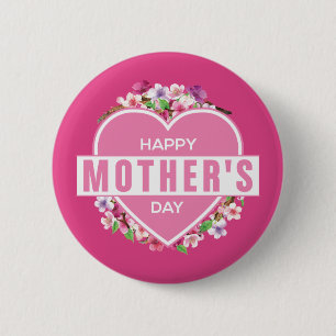 Elegant Floral Happy Mother's Day Pin Button