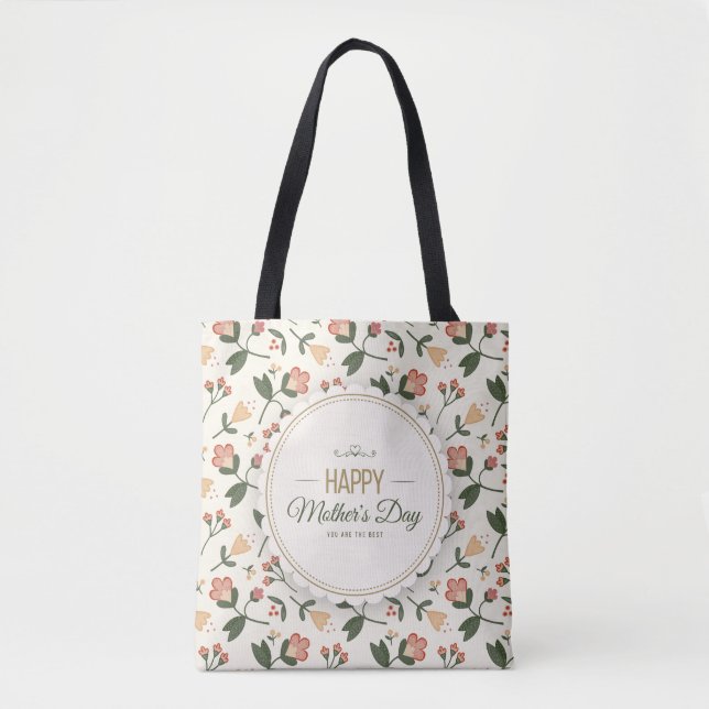 Elegant Floral Happy Mother's Day Tote Bag (Front)
