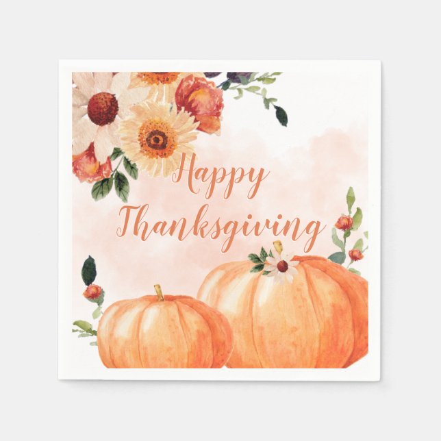 Elegant Floral Happy Thanksgiving Napkin (Front)